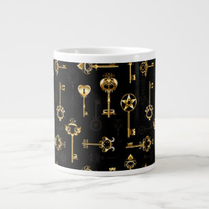 Seamless Pattern with Golden Keys Large Coffee Mug