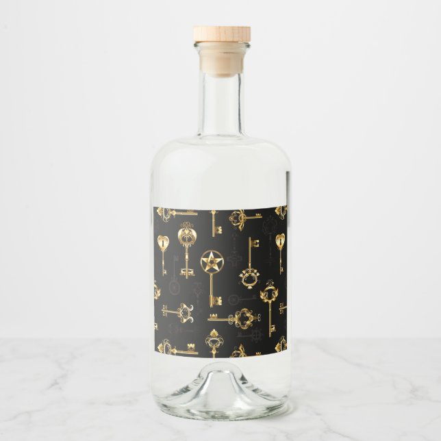 Seamless Pattern with Golden Keys Liquor Bottle Label (Front)