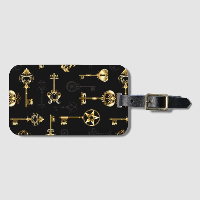 Seamless Pattern with Golden Keys Luggage Tag (Front Horizontal)