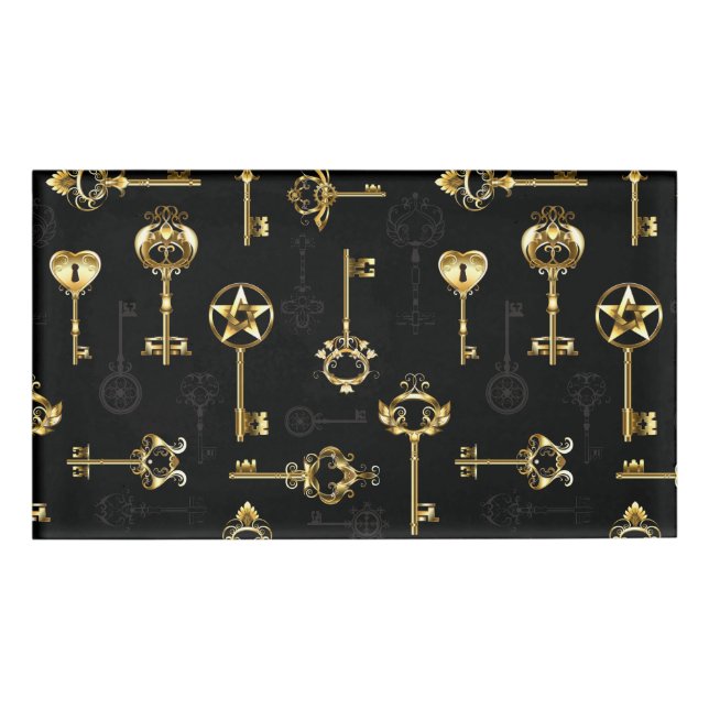 Seamless Pattern with Golden Keys Name Tag (Front)