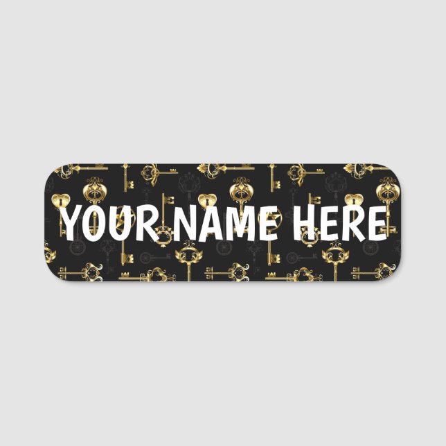 Seamless Pattern with Golden Keys Name Tag (Front)