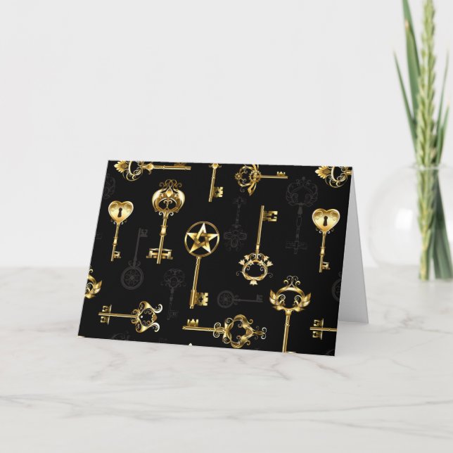 Seamless Pattern with Golden Keys Note Card (Front)