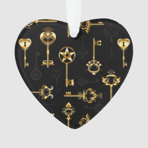 Seamless Pattern with Golden Keys Ornament