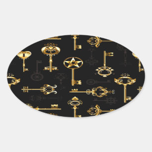 Seamless Pattern with Golden Keys Oval Sticker
