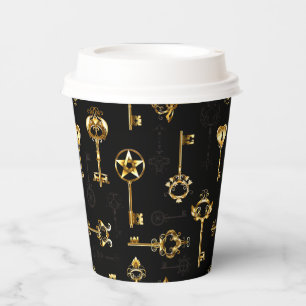 Seamless Pattern with Golden Keys Paper Cups