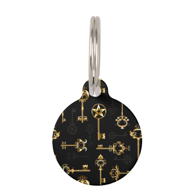 Seamless Pattern with Golden Keys Pet Tag (Front)