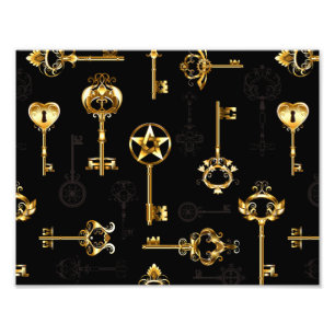 Seamless Pattern with Golden Keys Photo Print