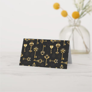 Seamless Pattern with Golden Keys Place Card