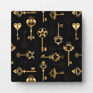 Seamless Pattern with Golden Keys Plaque