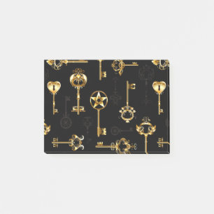 Seamless Pattern with Golden Keys Post-it Notes
