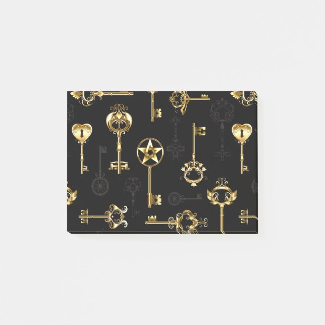 Seamless Pattern with Golden Keys Post-it Notes (Front)