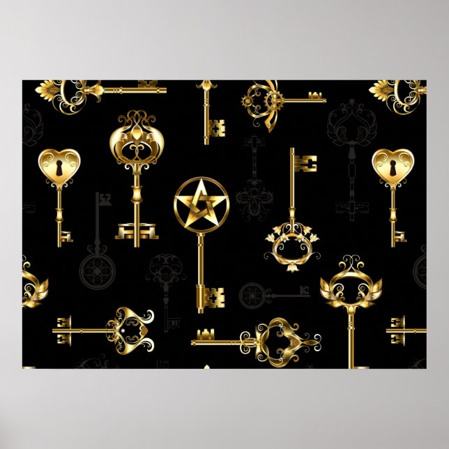 Seamless Pattern with Golden Keys Poster (Front)