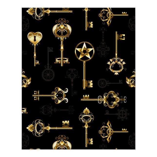 Seamless Pattern with Golden Keys Poster (Front)