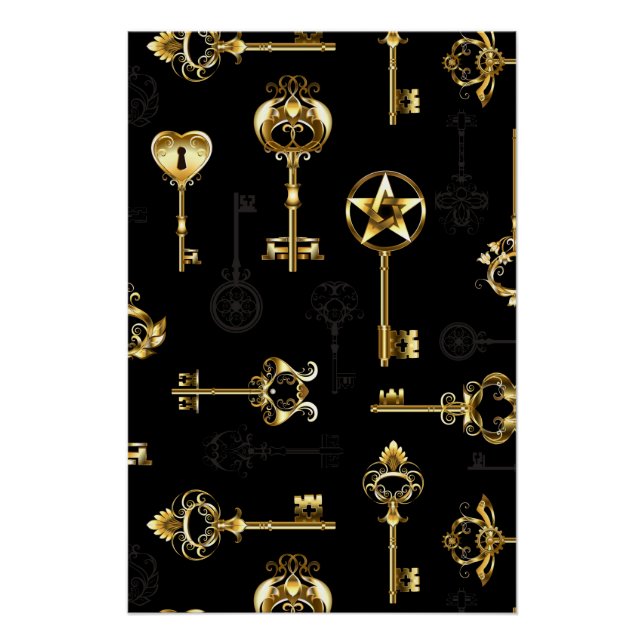 Seamless Pattern with Golden Keys Poster (Front)
