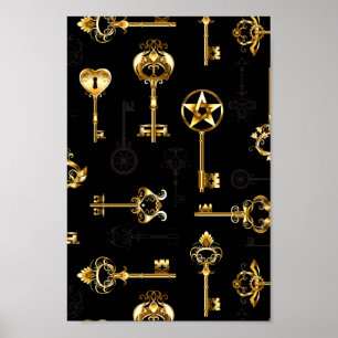 Seamless Pattern with Golden Keys Poster