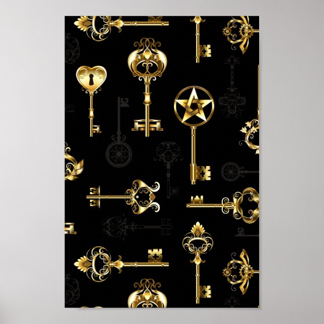 Seamless Pattern with Golden Keys Poster (Front)