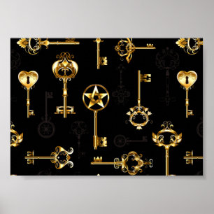 Seamless Pattern with Golden Keys Poster