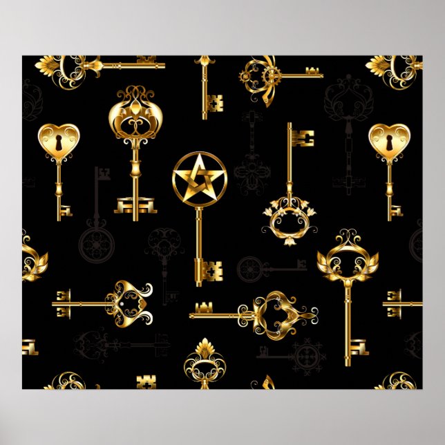 Seamless Pattern with Golden Keys Poster (Front)
