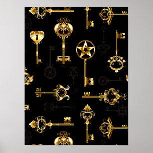 Seamless Pattern with Golden Keys Poster