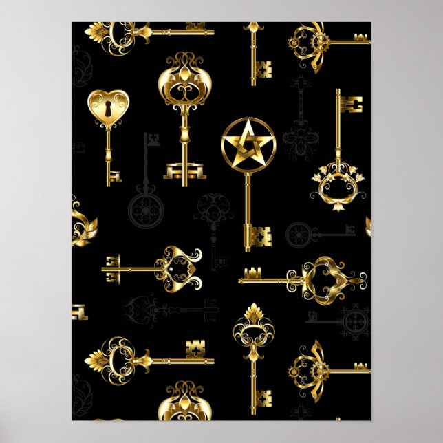 Seamless Pattern with Golden Keys Poster (Front)