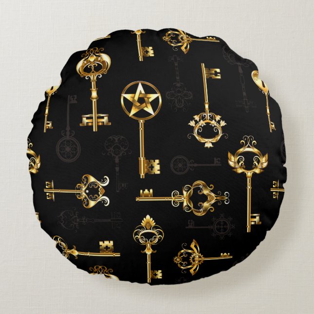 Seamless Pattern with Golden Keys Round Cushion (Front)