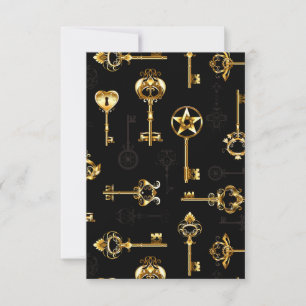Seamless Pattern with Golden Keys RSVP Card