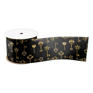 Seamless Pattern with Golden Keys Satin Ribbon