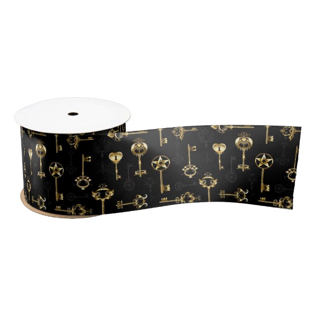 Seamless Pattern with Golden Keys Satin Ribbon (Spool)