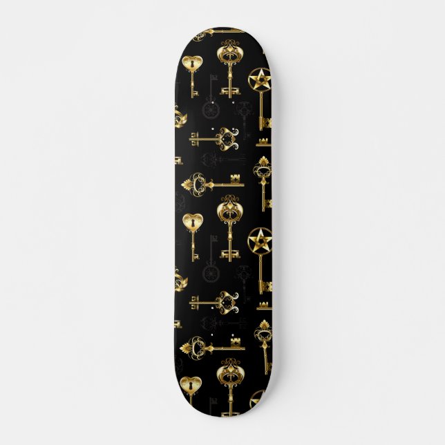 Seamless Pattern with Golden Keys Skateboard (Front)