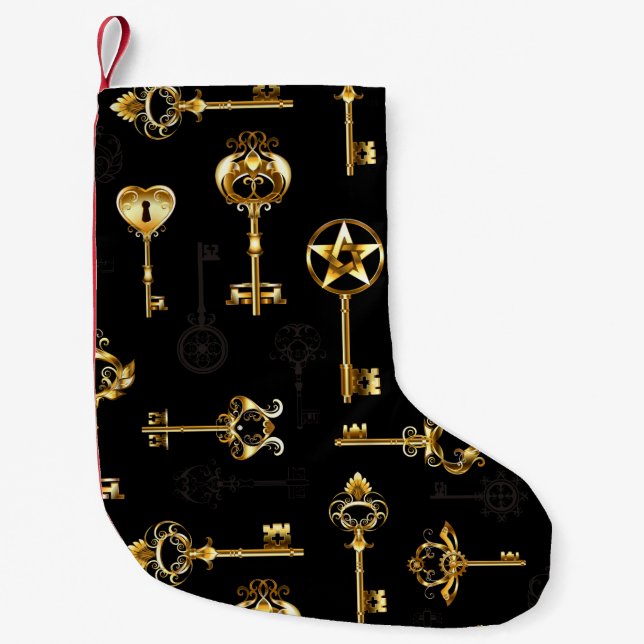 Seamless Pattern with Golden Keys Small Christmas Stocking (Front)