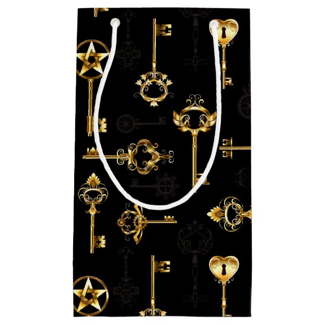 Seamless Pattern with Golden Keys Small Gift Bag (Front)