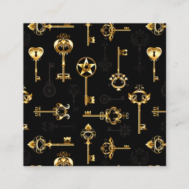 Seamless Pattern with Golden Keys Square Business Card (Front)