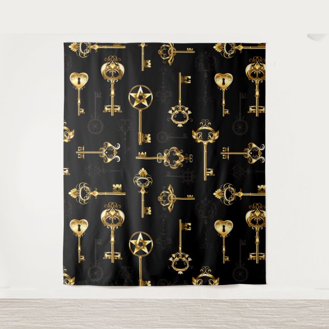 Seamless Pattern with Golden Keys Tapestry (Front)