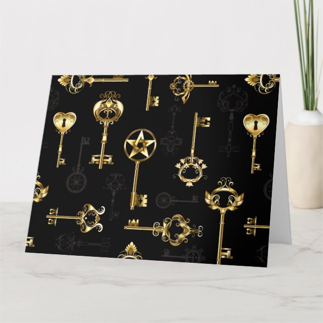 Seamless Pattern with Golden Keys Thank You Card (Front)