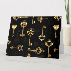 Seamless Pattern with Golden Keys Thank You Card