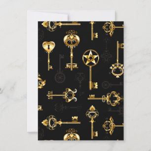 Seamless Pattern with Golden Keys Thank You Card