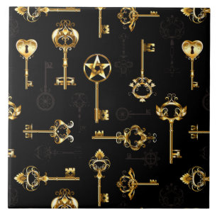 Seamless Pattern with Golden Keys Tile