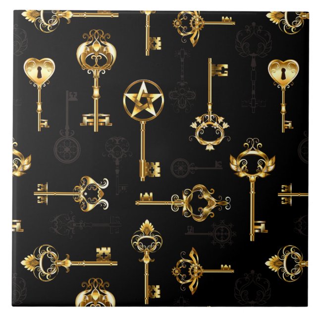 Seamless Pattern with Golden Keys Tile (Front)
