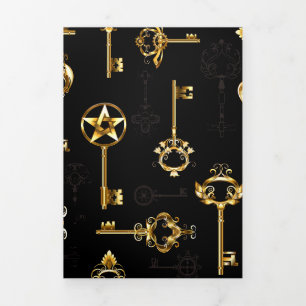 Seamless Pattern with Golden Keys Tri-Fold Card