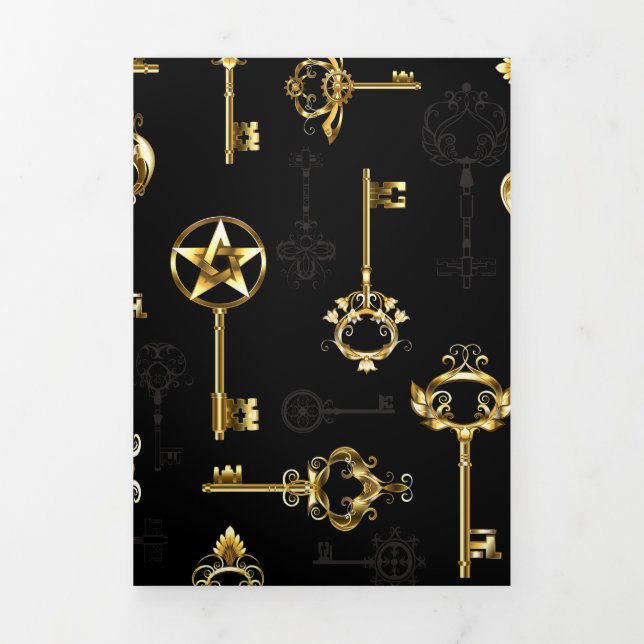Seamless Pattern with Golden Keys Tri-Fold Holiday Card (Cover)