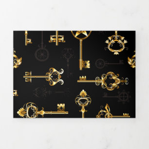 Seamless Pattern with Golden Keys Tri-Fold Invitation