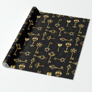 Seamless Pattern with Golden Keys Wrapping Paper