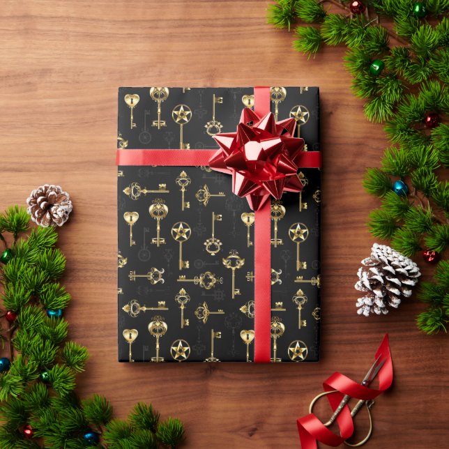 Seamless Pattern with Golden Keys Wrapping Paper (Holiday Gift)