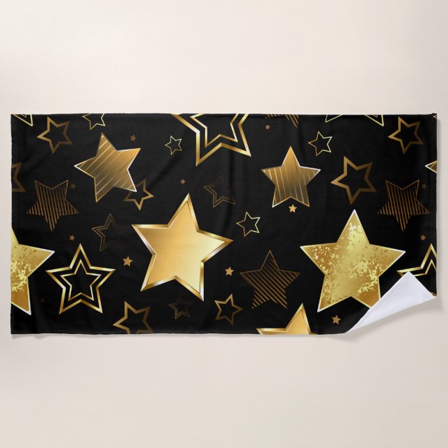 Seamless pattern with Golden Stars Beach Towel (Front)