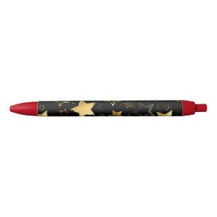Seamless pattern with Golden Stars Black Ink Pen
