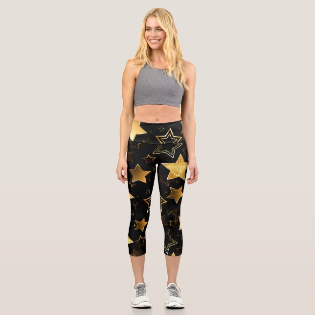 Seamless pattern with Golden Stars Capri Leggings (Front)