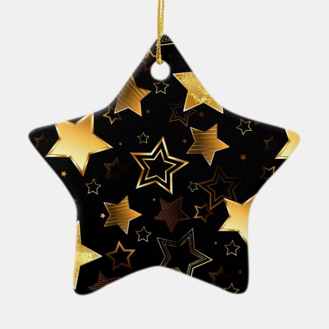 Seamless pattern with Golden Stars Ceramic Tree Decoration (Front)