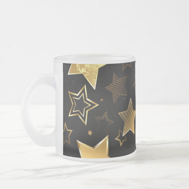 Seamless pattern with Golden Stars Frosted Glass Coffee Mug (Left)