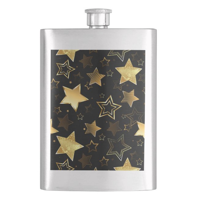 Seamless pattern with Golden Stars Hip Flask (Front)
