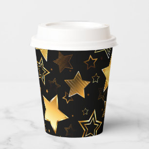 Seamless pattern with Golden Stars Paper Cups